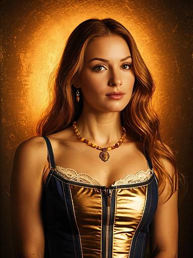 Elegant Woman in Gold and Denim Corset