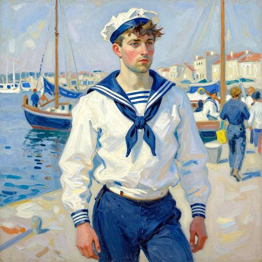 Impressionist French Sailor Harbor Scene