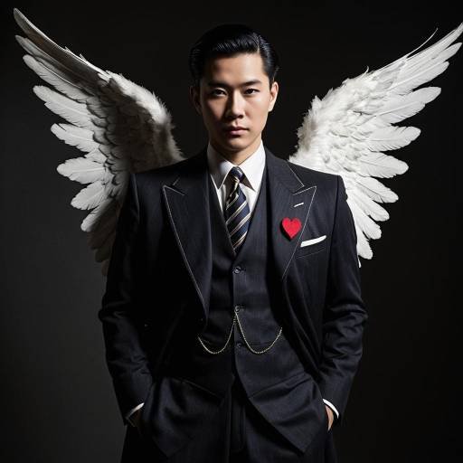 Stylish Man in 1940s Suit with Angel Wings