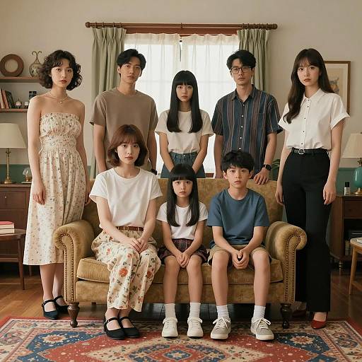 Retro Family Gathering in Living Room