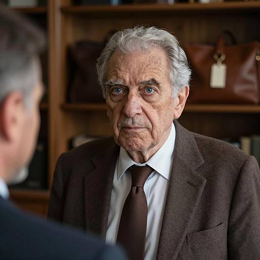 Serious Old Man in Dimly Lit Room