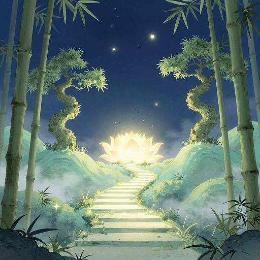 Serene Bamboo Grove with Cosmic Lotus
