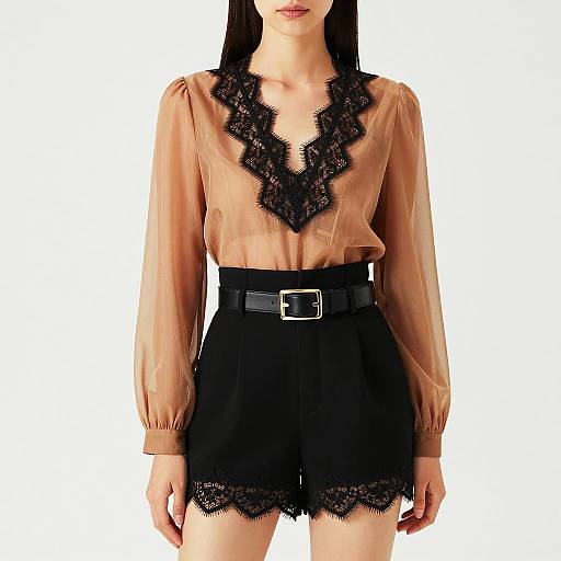 Chic Sheer Blouse and High-Waisted Shorts Outfit