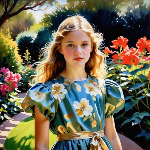 Confident Young Girl in Vibrant Garden Confident Young Girl in Vibrant Garden