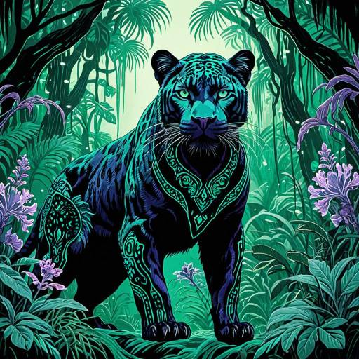 Elegant Shadow Panther in Bioluminescent Jungle