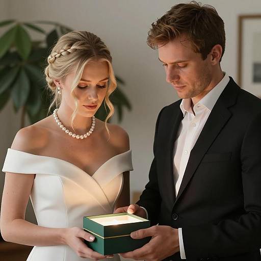Elegant Couple with Illuminated Box