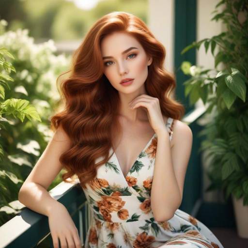 Portrait of Red-Haired Woman in Floral Dress