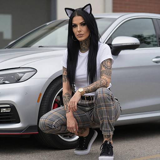 Tattooed Woman in Urban Style