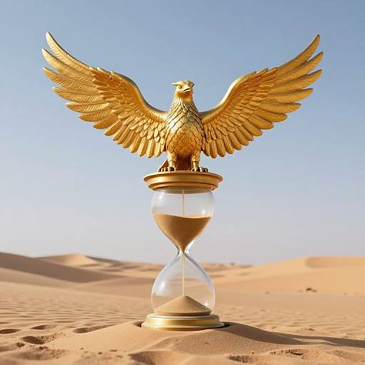 Golden Mythical Bird Hourglass in Desert