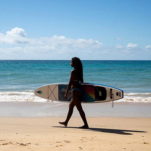 Woman with Paddleboard on Beach
