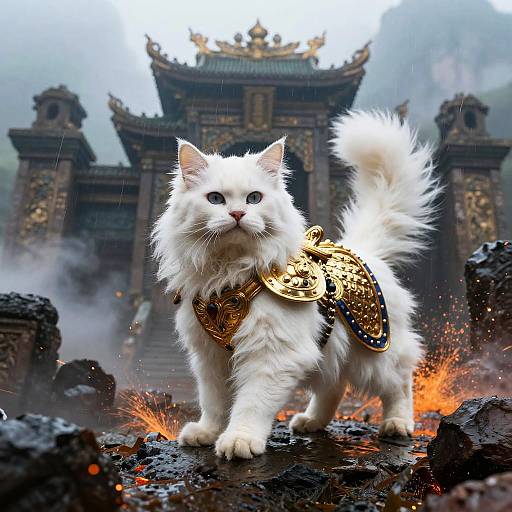 Regal Angora Cat Temple Guardian