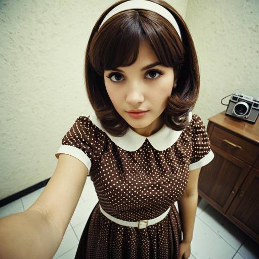 Vintage 60s Italian Woman in Brown Polka Dot Dress