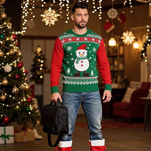 Handsome Man in Festive Christmas Attire
