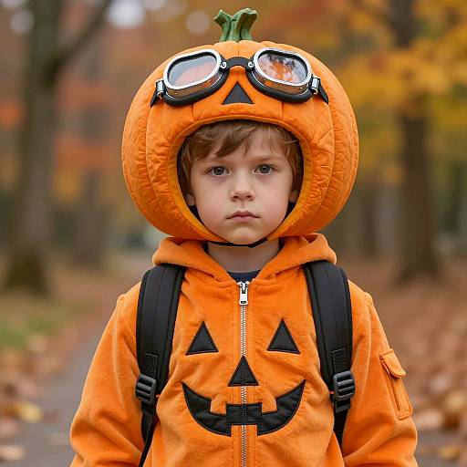 Photorealistic Boy in Pumpkin Costume