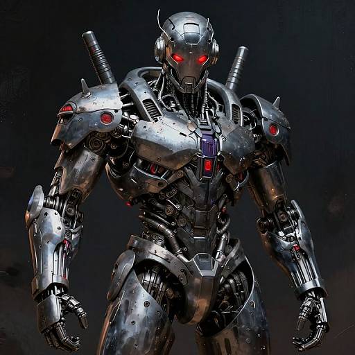Muscular Mecha Cyborg with Red Eyes