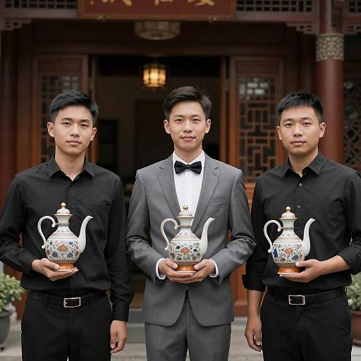 Three Male Waiters at Asian Restaurant