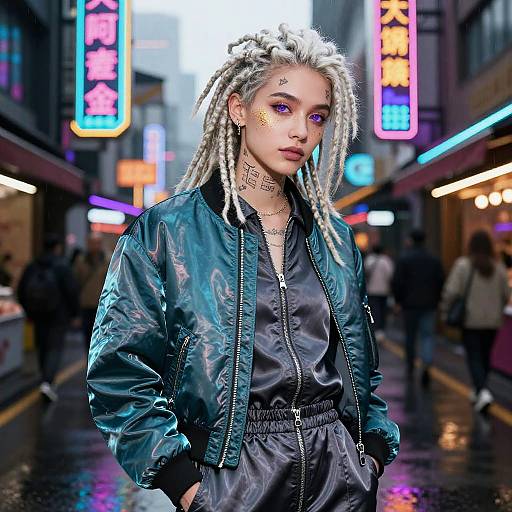 Platinum Dreads in Cyberpunk Neon Elegance