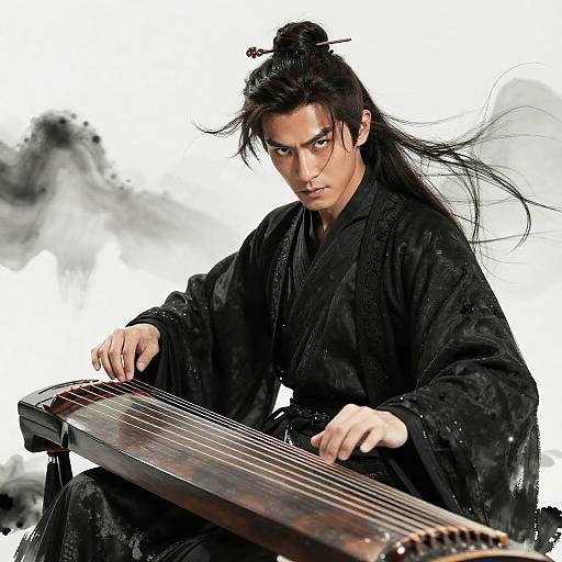 Epic Chinese Zither Player Close-Up