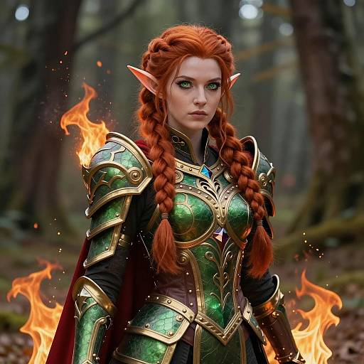 Fire Elf Woman in Ornate Armor