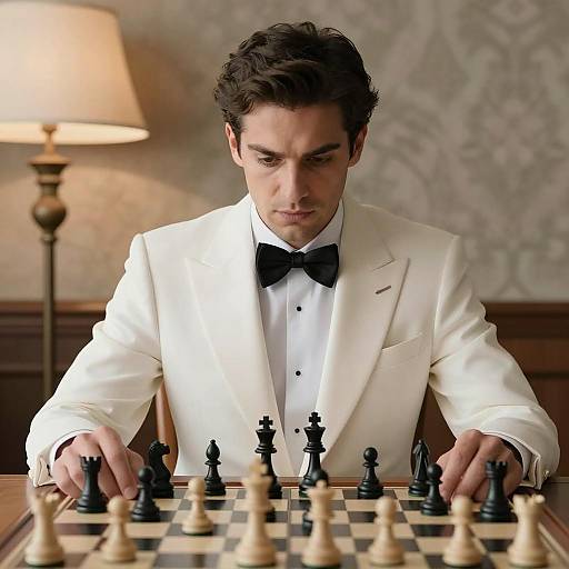 Focused Chess Player in Formal Attire