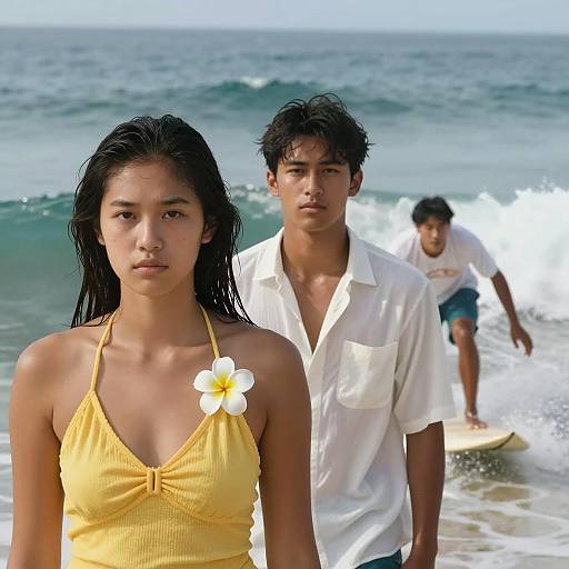 Dynamic Beach Scene with Young Couple