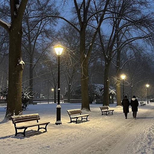 Snowy Park Path at Twilight