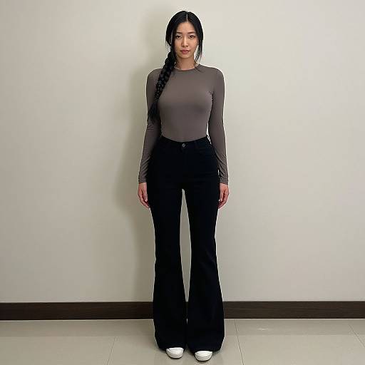 Realistic Portrait of Tall Woman in Casual Costume