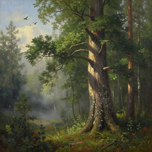 Serene Siberian Forest Oil Painting