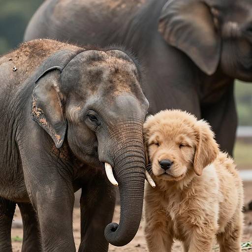 Heartwarming Hug: Baby Elephant and Puppy
