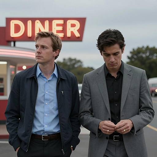 Two Men Outside a Classic Diner