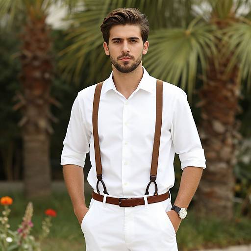Young Man in Garden Summer Outfit
