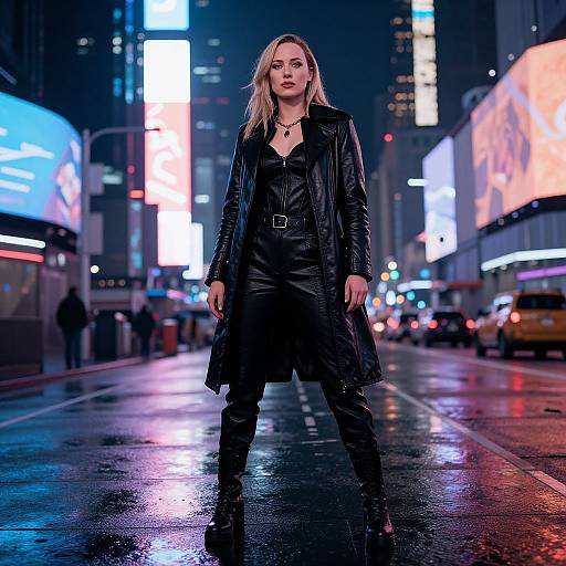 Cyberpunk Leather-Clad Woman in City