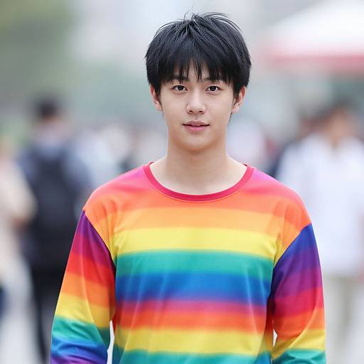 Realistic Portrait of Boy in Rainbow Costume