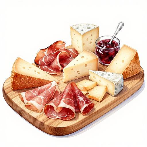 Wooden Tapas Platter Watercolor Clip Art