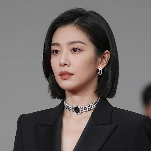 Elegant Asian Woman in Black Suit