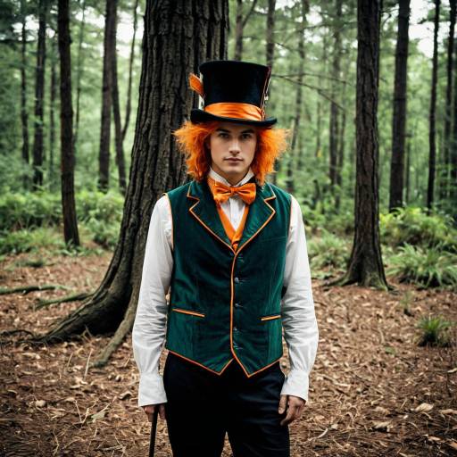 Man in Mad Hatter Costume in Forest