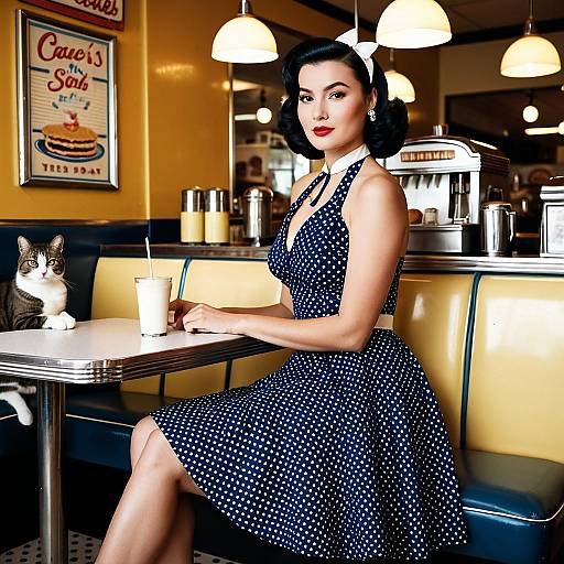 Vintage 1950s Woman in Retro Diner
