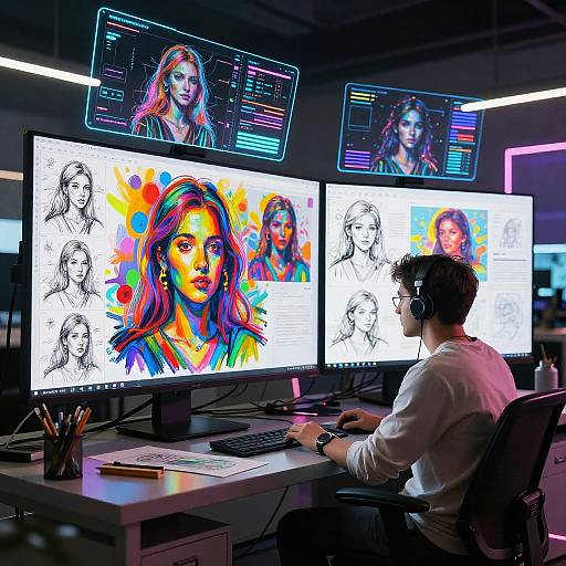 Futuristic Digital Artist Workspace