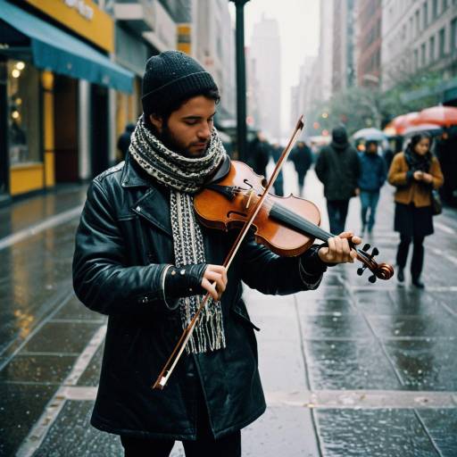Rainy Street Musician with Violin