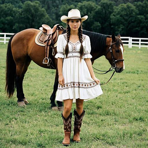 Young Woman in Country Dress with Horse