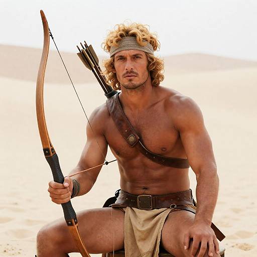 Muscular Warrior in Desert Scene