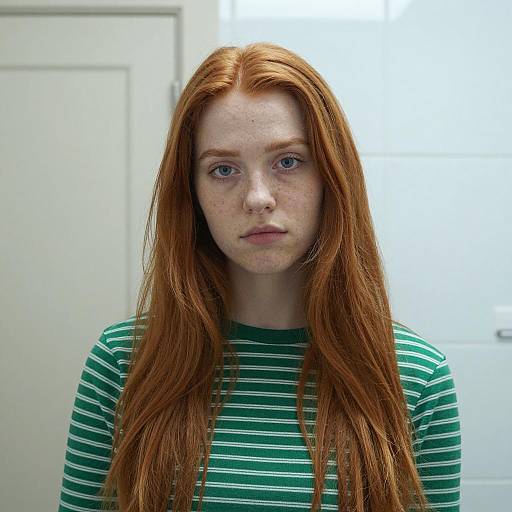 Red-Haired Woman in Striped Shirt
