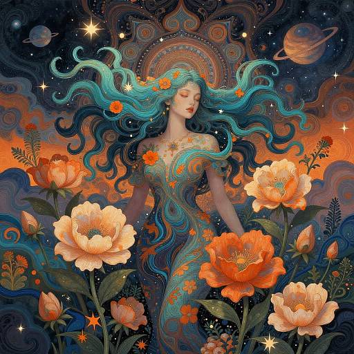 Surreal Mystical Woman in Psychedelic Garden