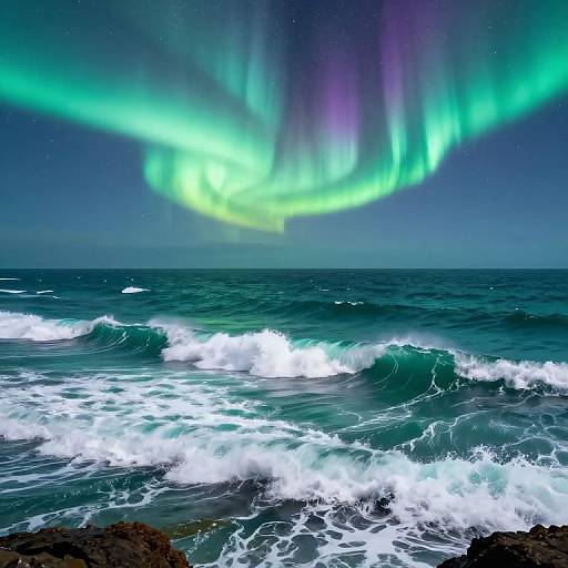 Turquoise Waves Under Celestial Aurora
