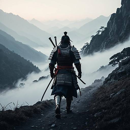 Samurai Warrior on Misty Mountain Path