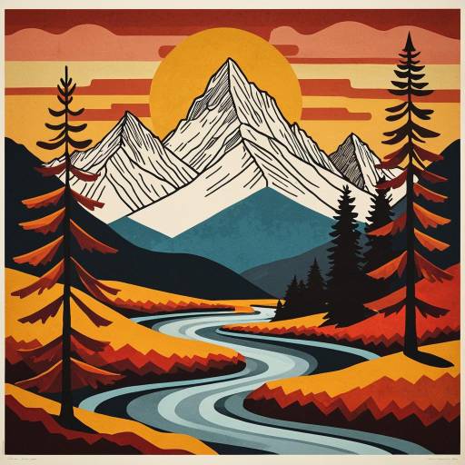 Retro Minimalist Alps Sunset