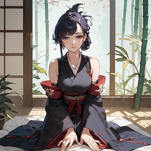 Anime Girl in Traditional Japanese Outfit Indoors