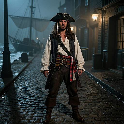 Mysterious Pirate in Foggy Port