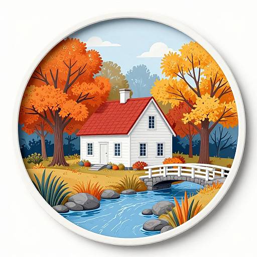 Serene Autumn Scene Circular Ornament