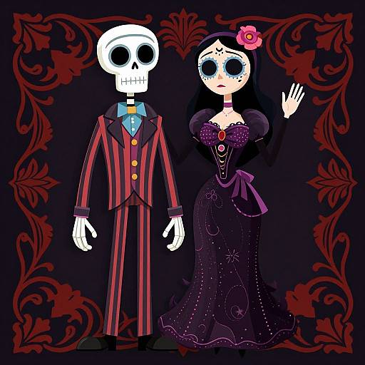 Whimsical Gothic Skeletal Duo Illustration